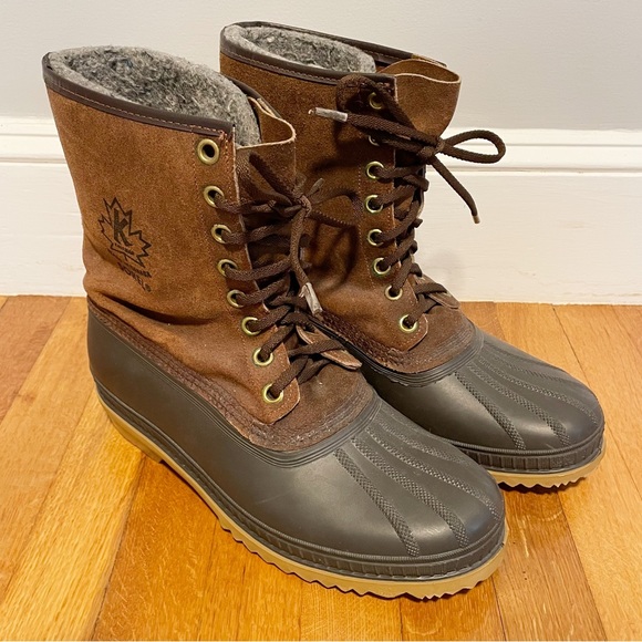 Sorel Other - Sorel Kaufman Ice Pac Brown Leather Rubber Winter Snow Wool Liners Duck Boots